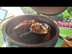 Holzkohle 22 Zoll keramische Kamado grillt blauen glatten Oberflächen- GRILL Bambus-Handlle
